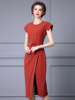 Split buttocks skirt， goddess style， slim waist， shoulder sleeve dress