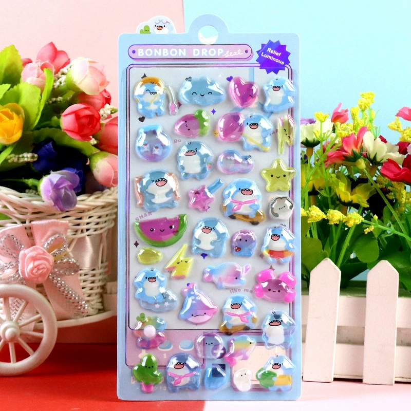 3D Luminous Embossed Sticker (Sanrio) — Cartoon Kids, 20.5×9 cm, 16 Styles