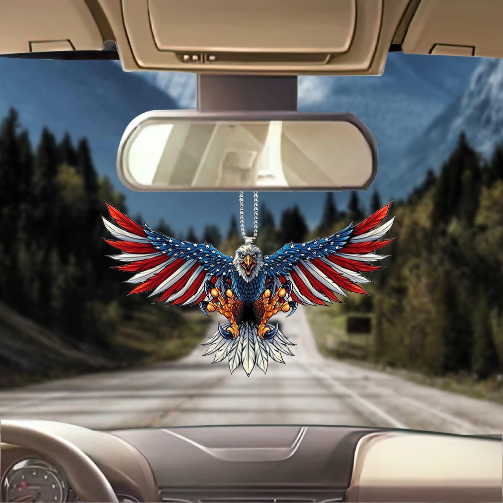 Nuevo cross-border bandera de Estados Unidos Eagle automóvil interior colgante espejo retrovisor colgante decoración de llaveros de forma especial colgante