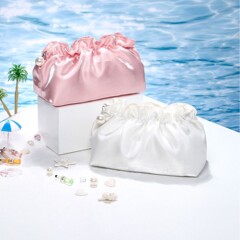 プリーツパール化粧品袋、大容量、高級感、高価値化粧品袋、女性用収納袋、トイレタリーバッグ、1個から