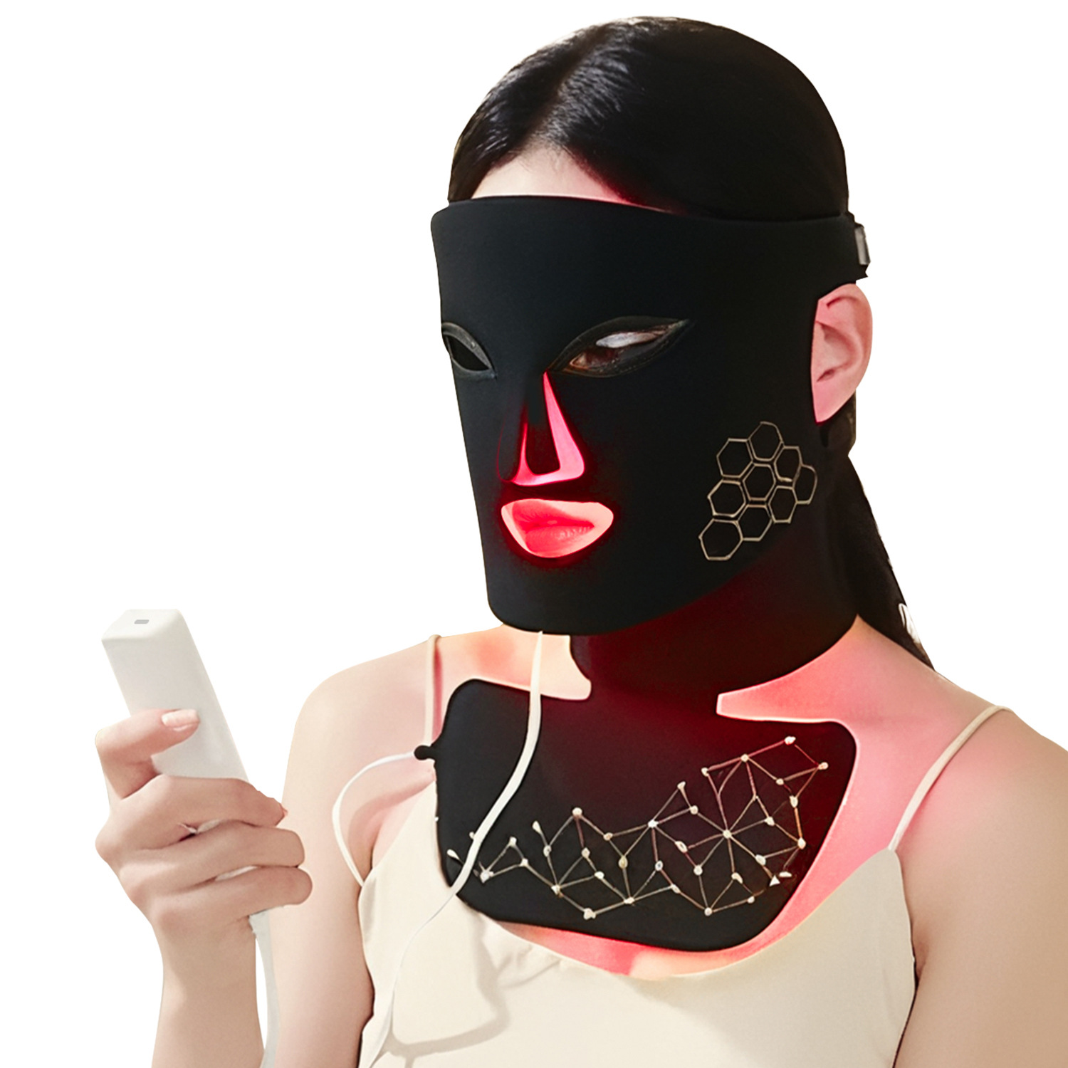 Cross-Border Two-In-One Led Silicone Colored Light Mask Photon Skin Rejuvenation Device for Home Use, Red and Blue Light Facial and Neck Care Device