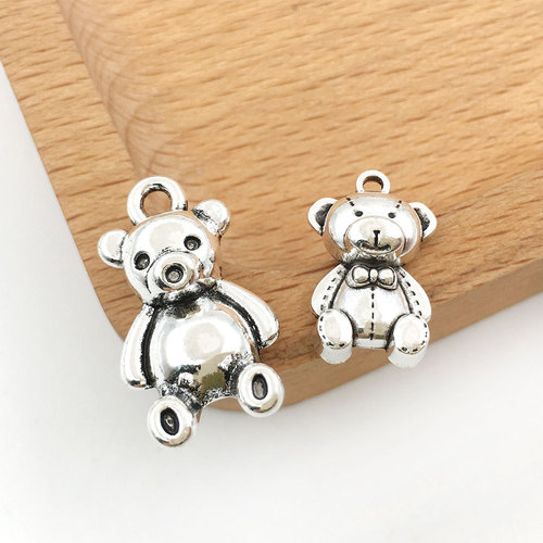 1 Alloy Accessory, Silver-plated Cute 3D Bear Pendant DIY Earrings Phone Chain Small Pendant Wholesale