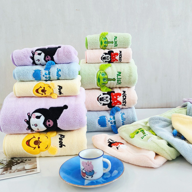 New Arrival Coral Fleece Cartoon Stitch & Sulley Towel Bath Cap & Bath Towel Set – Soft, Highly Absorbent, Lint-Free, and Quick-Drying