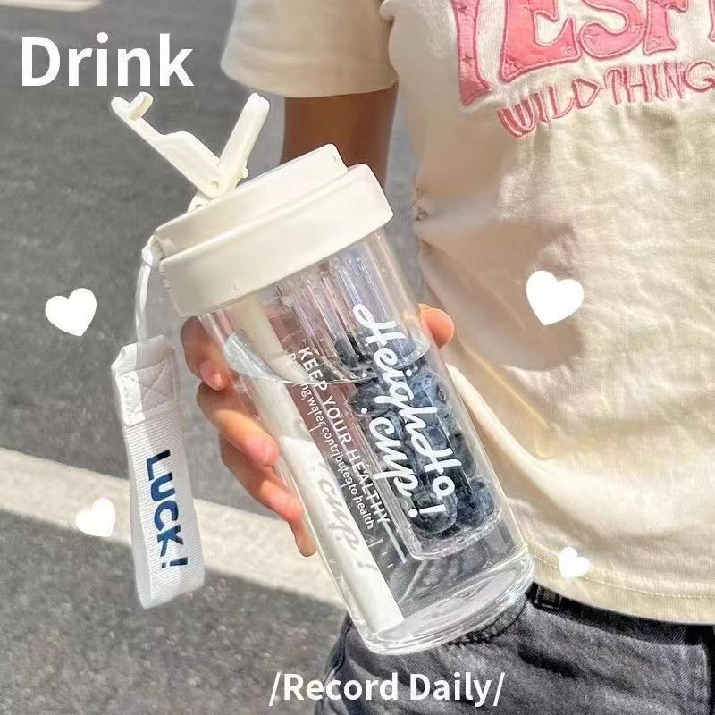 新しいデザインの水筒、女の子向け、高見えするストロー付き、携帯に便利なプラスチック製カップ、二重飲み口、夏用、シンプルで可愛いカップ|undefined
