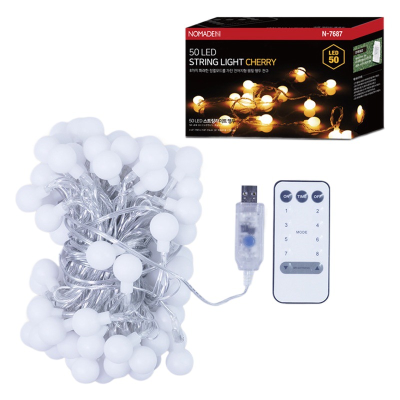 Cadena de luz LED bola cadena luz transfronteriza Venta caliente cereza USB caja de batería de control remoto acampar al aire libre decorativo luz LED