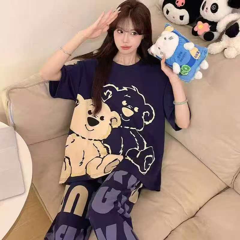 卸売パジャマ女性プラスサイズ 5XL ルーズ 2025 薄いクール半袖ズボン女の子ホームウェアセット|undefined