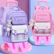 新款小学生拉杆书包1-3-6年级女生大容量可拆卸两用防泼水手拉包