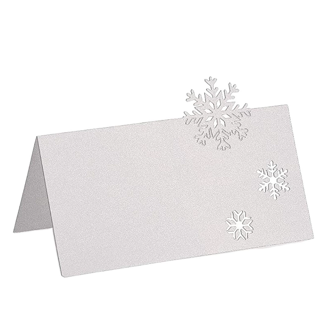 Рождественская Свадьба полые сиденья карты лазерные карты настольные карты держатель карты Белые снежинки производителей в наличии оптом