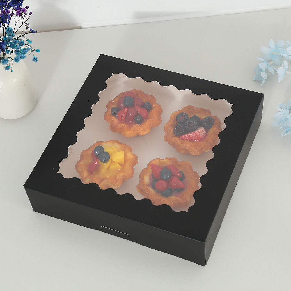 跨境热卖西点蛋糕包装盒简约开窗免折马芬盒马卡龙糕点甜品打包盒