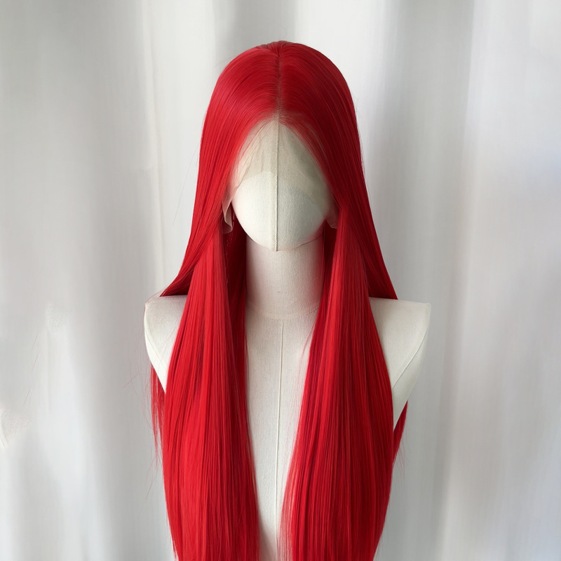 Red Hand-Tied Wig 13×4 Lace Front Cos Versatile High-Temperature Fiber Wig Base Old Tomato Jiizi