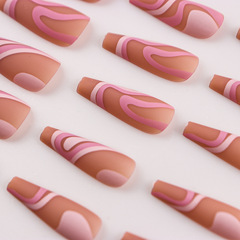 彩色條紋歐美穿戴甲幾何線條磨砂指甲片美甲貼片跨境批發美甲甲片