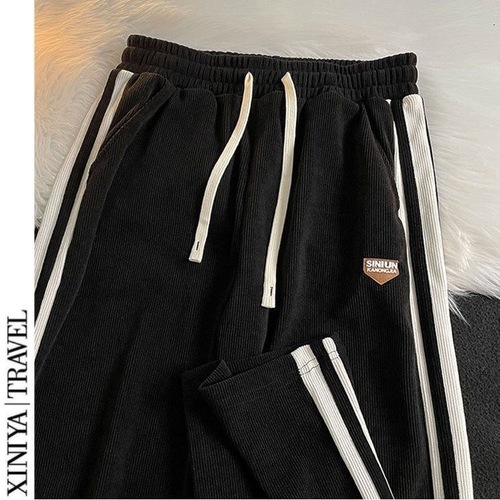 Retro-style casual pants for men, autumn American high street cleanfit striped track pants, versatile straight-leg wide-leg pants