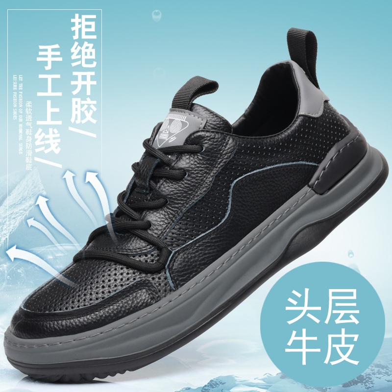 Piel de vaca de primera capa de verano nuevos hombres sandalias de cuero para hombres zapatos blancos transpirables zapatos perforados zapatos de hombre zapatos