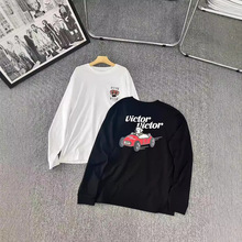 鸟家元素 HUMAN制造城市系列汽车小狗长袖日系男女宽松情侣圆领打