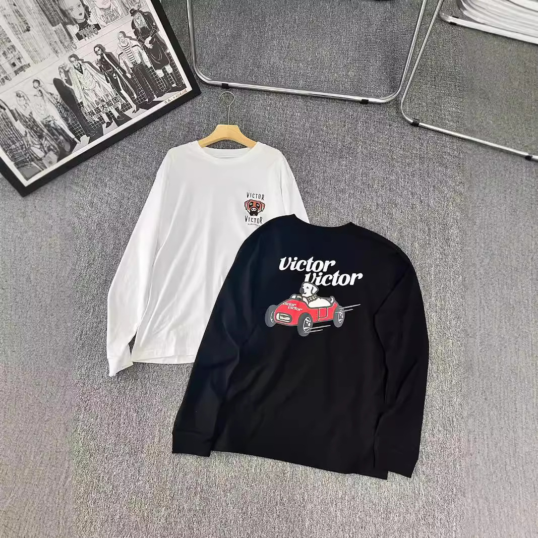 鸟家元素 HUMAN制造城市系列汽车小狗长袖日系男女宽松情侣圆领打