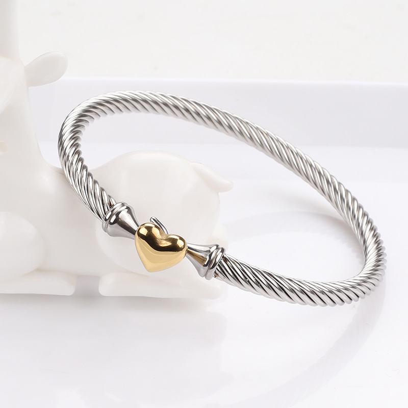 20g Weight PVD Coated Gold Plating Process 18K Real Gold Plated Plating Material Bangle Classification 1 Piece Quantity Daily Occasion 304 Stainless Steel Material Heart Shape Pattern Women's Gender Simple Style Style Two Tone, Plating Craft 18K Real Gold Plated 304 Stainless Steel PVD Coated Heart Shape Two Tone Plating Bangle 5