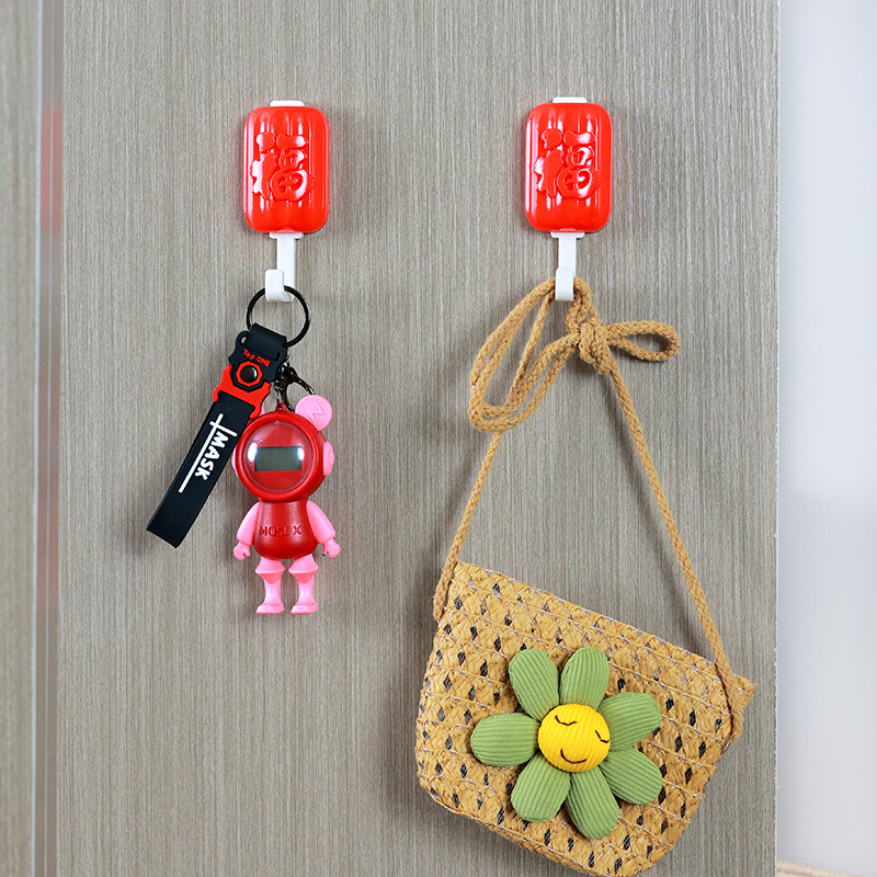 Creative Seamless Hooks, No Punching, Wall Clothes Hooks, Bathroom Sticky Hooks, Festive Blessing Lantern Hanger Adhesive Stickers