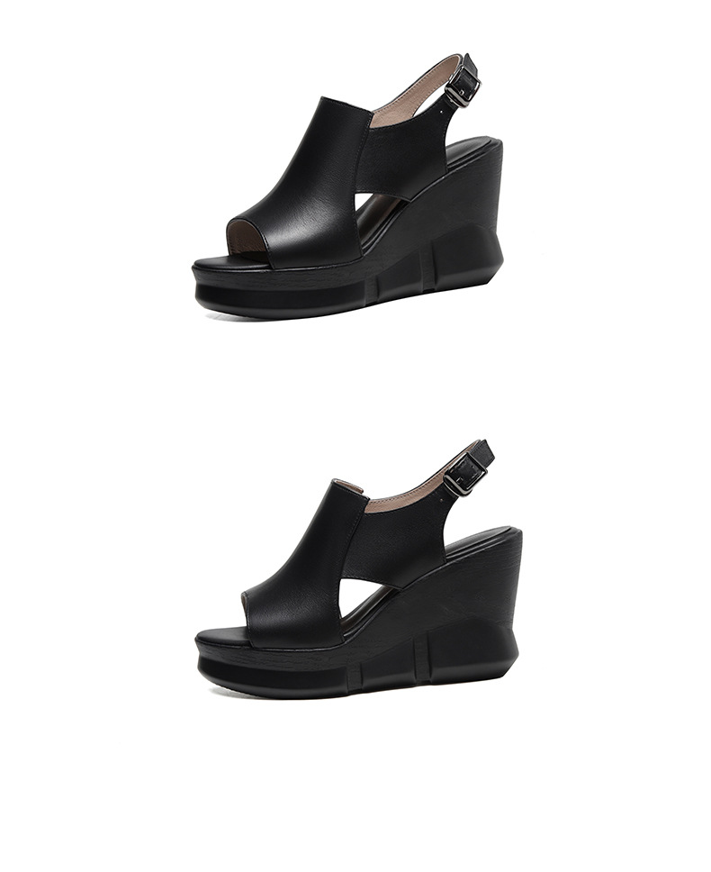 Sandal nữ đế xuồng miệng cá da bò, quai ngang đơn giản, gót cao 8 cm — Màu đen chi tiết 14