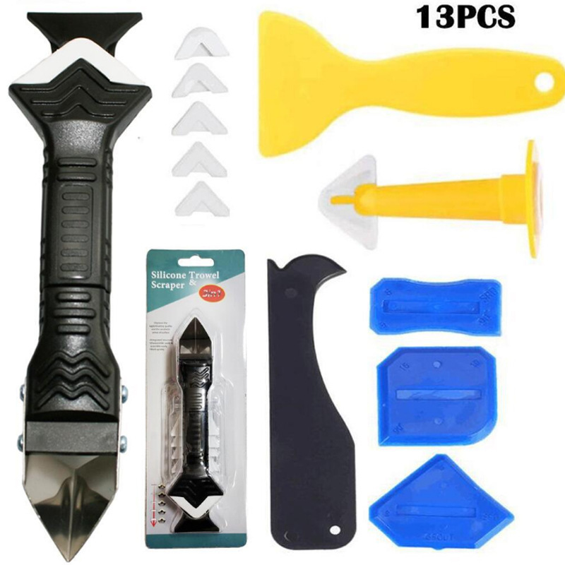 13件填缝工具吸塑3合1金属头刮胶器塑料刮板密封刮刀美缝工具
