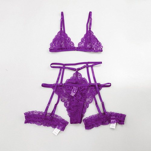 2024 Amazon cross-border hot selling large size sexy lingerie set lace multi-color three-piece temptation wholesale