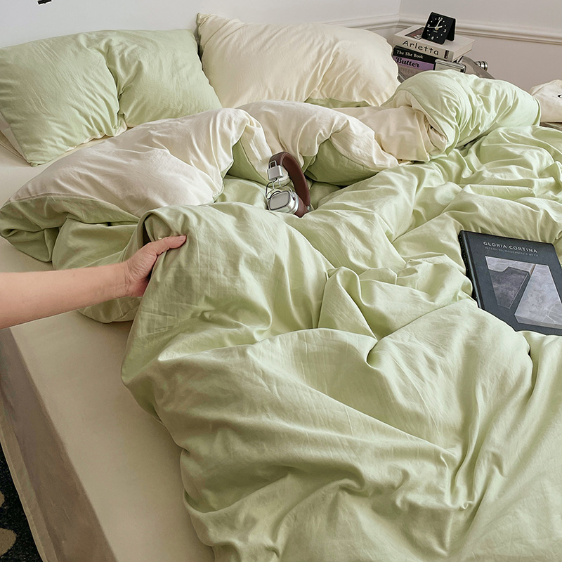 Madre y bebé clase A dormitorio desnudo cuatro piezas de algodón puro algodón colcha cubierta sábanas de cama de dormitorio de estudiantes tres piezas de conjunto