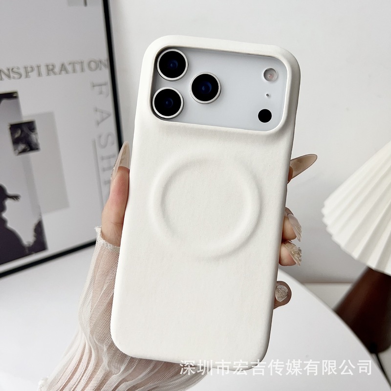 iPhone17ProMaxに適した新モデル、肌のような質感のシープスキンレザー磁気吸着携帯電話ケース、Apple 16落下防止保護カバー15|undefined