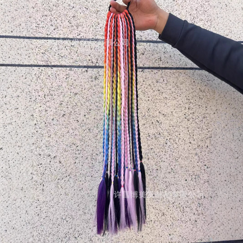 Three strands of dirty braids wig ponytail color gradient fake braids female braids hip-hop hip-hop European and American dirty braids tide braids