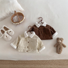 韩国新款婴幼童装男女童冬季加厚羔绒保暖防风外套复古灯芯绒棉袄