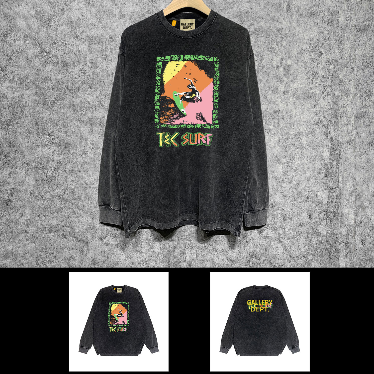 Disponibilidade a longo prazo GALLERY DEPT VINTAGE LONG SLEEVE Camiseta de manga comprida desgastada de marca europeia e americana da moda