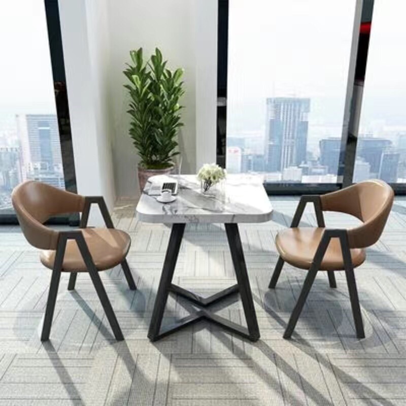 두꺼운 V다리가 있는 인조대리석 사각 테이블 - 낙타가죽