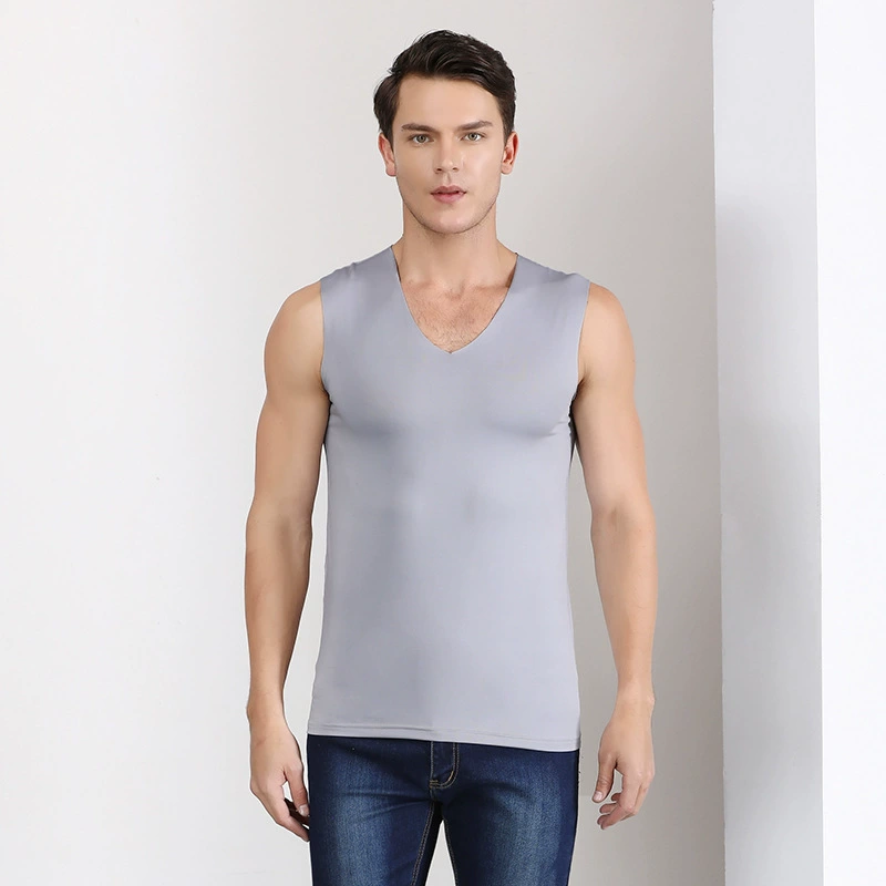 Спортивный летний топ бесрукавка, V-образный вырез, плотный, slim fit