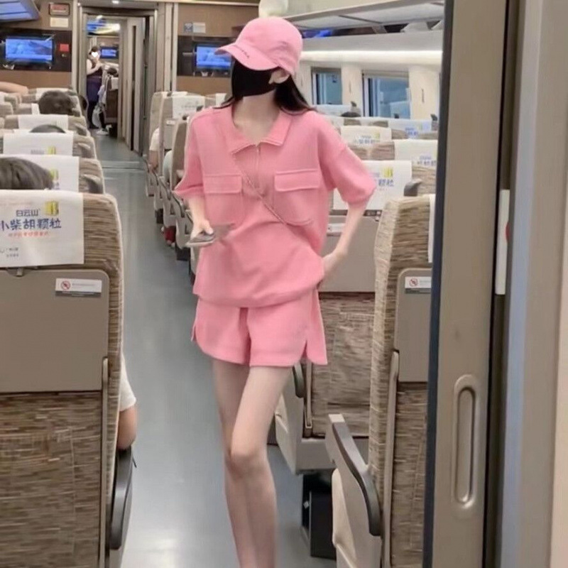 运动休闲套装女夏季显瘦小个子炸街时尚减龄短袖短裤两件套洋气潮|undefined
