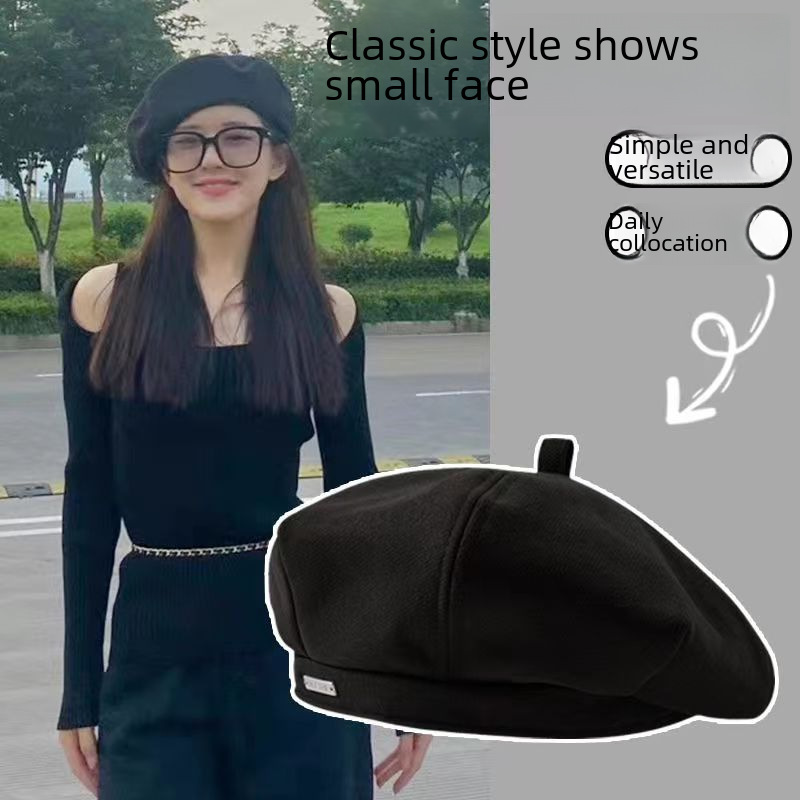 毛呢貝雷帽女款秋冬顯臉小網紅百搭春夏八角帽大頭圍潮牌畫家帽子