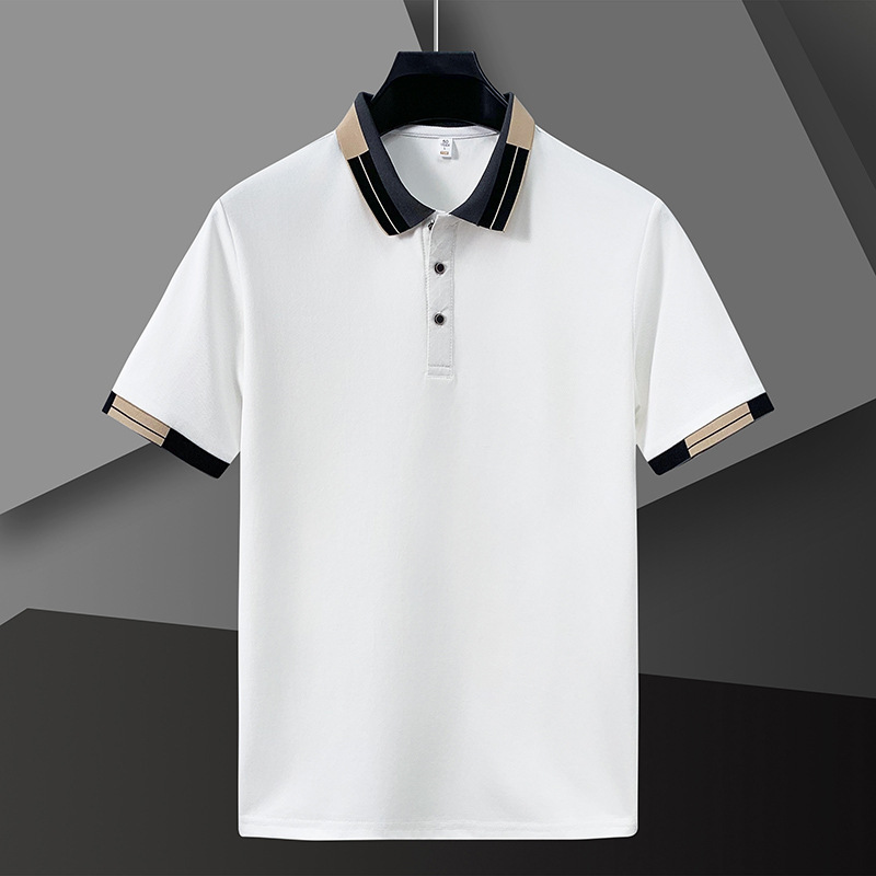 Summer Short-Sleeved Polo Shirt for Men, High-End Casual Trendy Men's Thin Contrasting Color Threaded Lapel Half-Sleeved T-Shirt