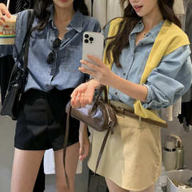 春秋氛围感 经典百搭休闲宽松牛仔时尚衬衫女上衣新款