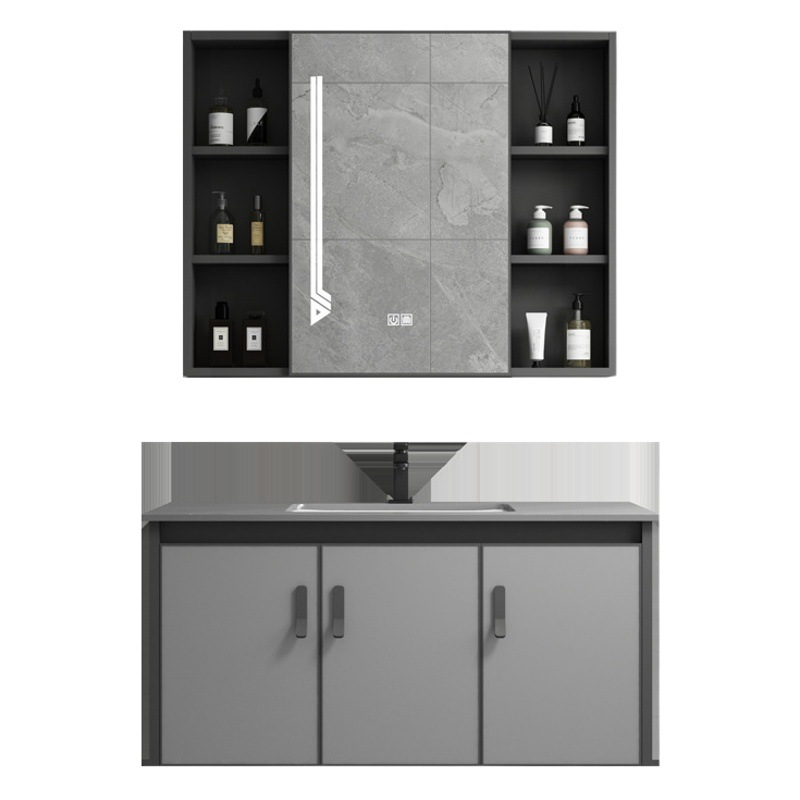 Simple moderno espacio de aluminio gabinete de baño montado en la pared del lavabo gabinete combinación piscina hogar blanco cerámica roca placa cuenca integrada