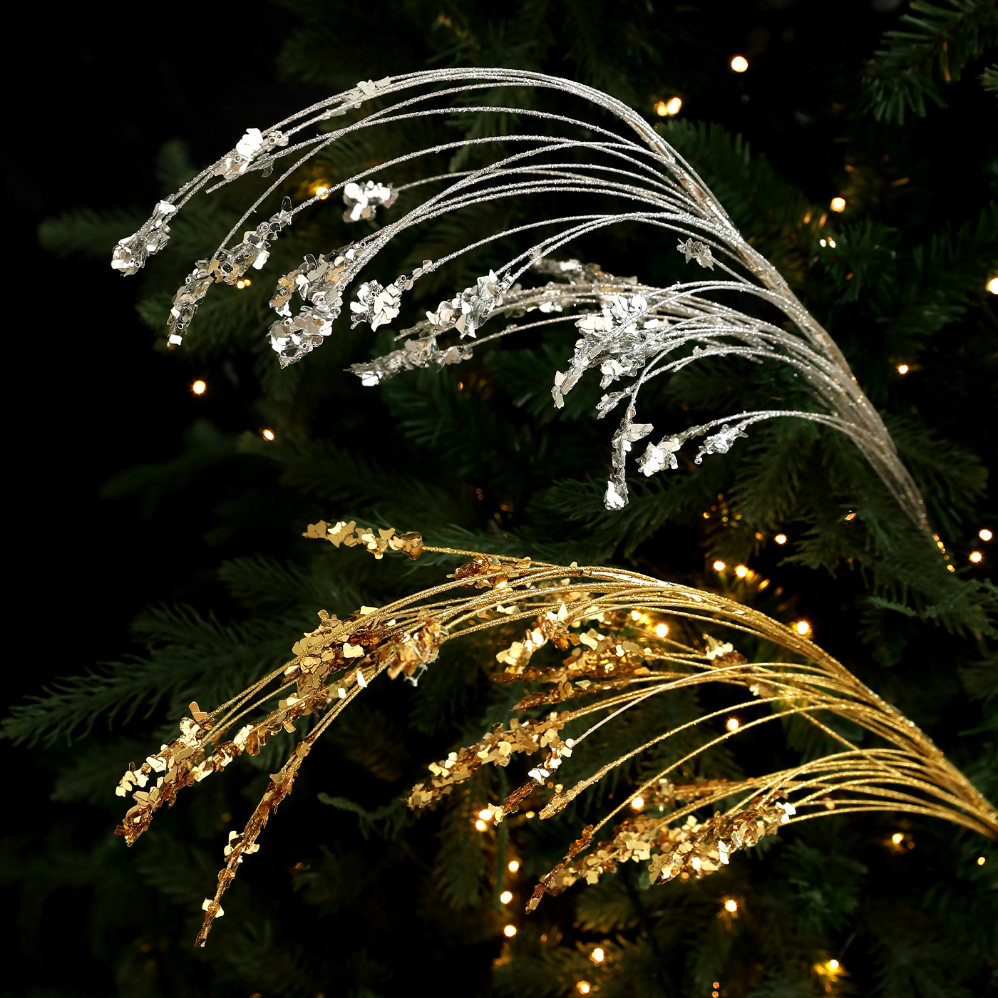 Nuevo polvo adhesivo de polvo de brillo de polvo de brillo de brillo de broca de Navidad de broca de flores de árbol de Navidad de caña de decoración