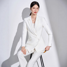 电视台主持人职业正装工作服白色西装套装女秋季修身显瘦长袖西服