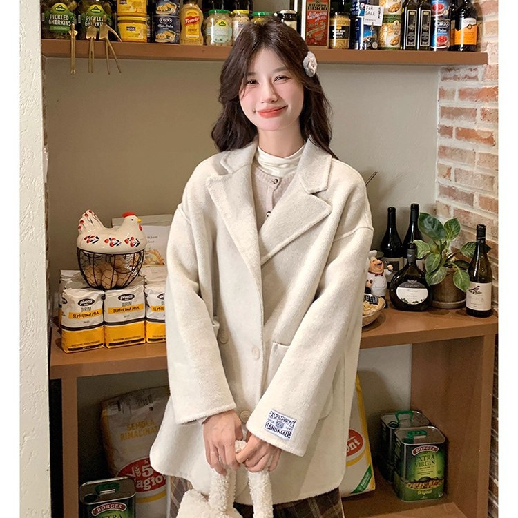 Petite Cocoon-Shaped Loose Cashmere Double-Sided Wool Coat for Women, New Thickened Wool Suit for Winter 2025