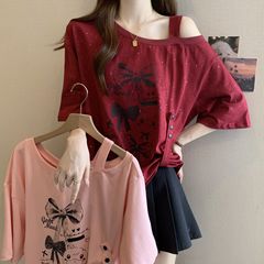 大码设计感满天星短袖t恤女夏季2025新款宽松显瘦百搭吊带上衣女