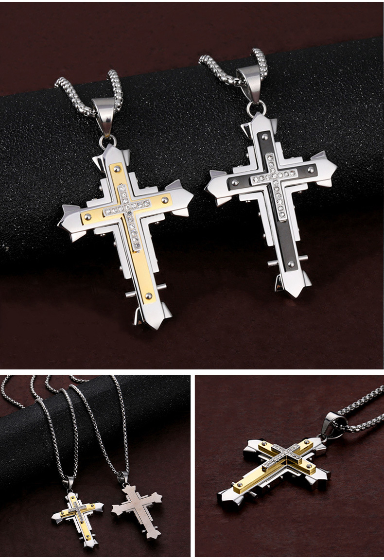 Hip-Hop Cross Titanium Steel Plating Inlay Rhinestones Men's Pendant Necklace display picture 1