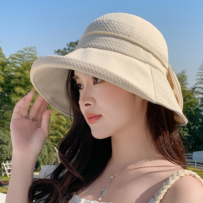 太陽帽子女款2025新款遮陽帽女防曬防紫外線卷檐韓系蝴蝶結漁夫帽