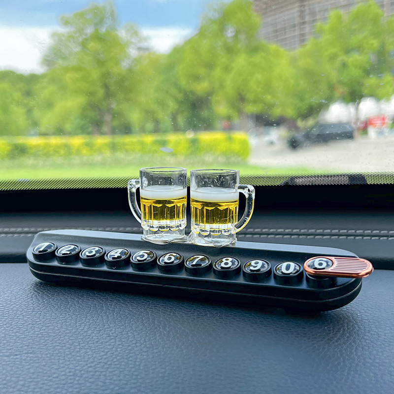 Beer Glass Temporary Parking Number Plate Creative Stylish Hidden Car Moving Phone Plate Aromatherapy Car Interior Decoration Ornaments