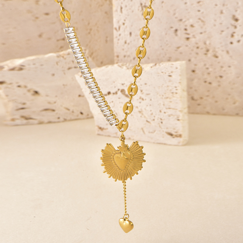 Collar con colgante de corazón acero inoxidable choker retro_voghion.com