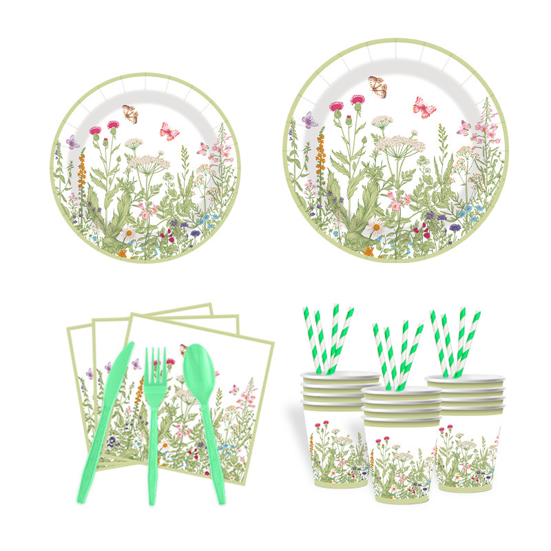 アマゾン春の花ティーパーティーパーティー用品野生の花の雰囲気使い捨て増粘漏れ防止食器卸売|undefined