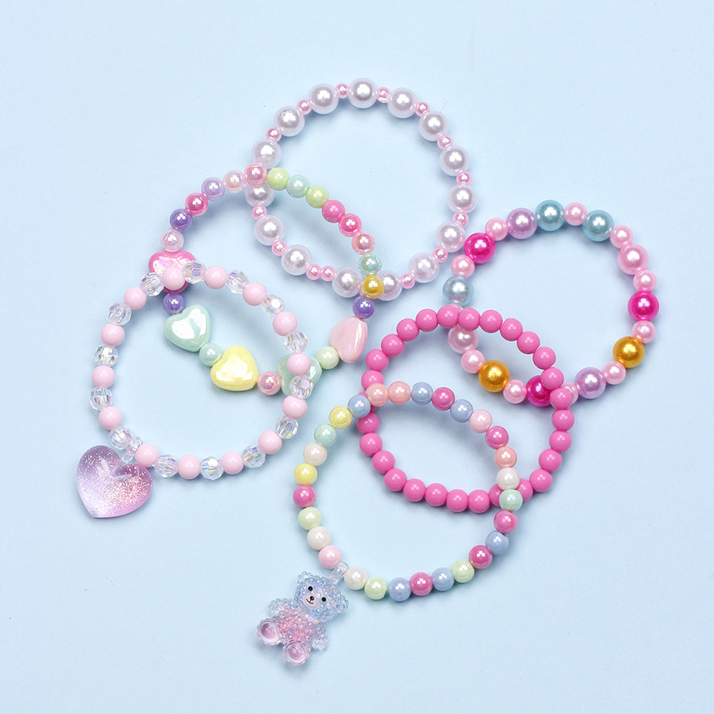 Sweet Rainbow Heart Shape Plastic Beaded Bracelets