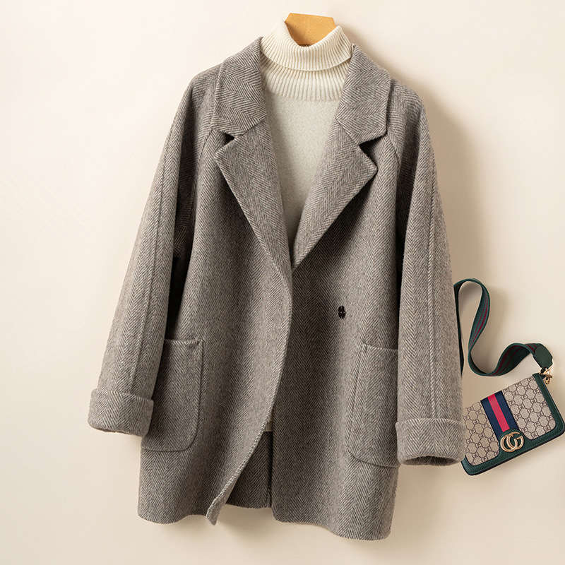 Cocoon-Style Woolen Outwear Loose 2025 New Autumn and Winter Mid-Length Double-Sided Cashmere Outwear for Small Women