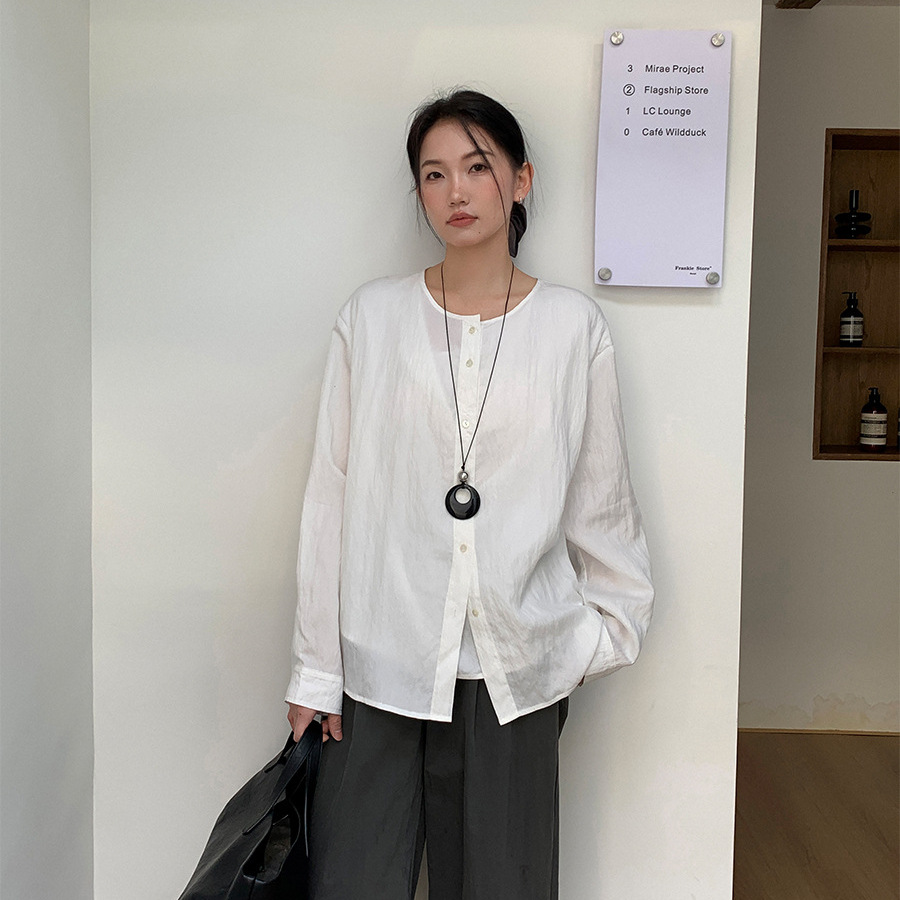 6UP韓系春夏新款天絲襯衫設計感女2025廣州13行慵懶極簡ins91168