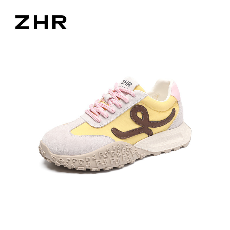 ZHR则则头层猪皮厚底老爹鞋女软底阿甘鞋女多巴胺德训鞋女春秋款|undefined