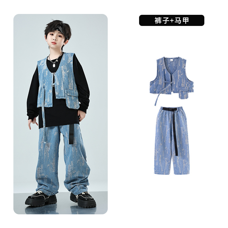 子供の街のダンスの公演服の男女の子供のカウボーイのスーツのジャズのダンスのhiphopの舞台のショーのファッションの服の長袖